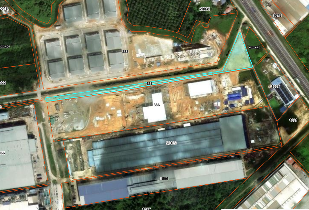 Satellite parcel map showing Lots 386 and 481 in Mukim 12, Seberang Perai Selatan