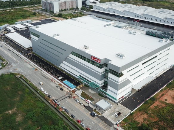 Aerial view of the TF AMD industrial facility and surrounding site infrastructure at Batu Kawan Industrial Park, Penang.