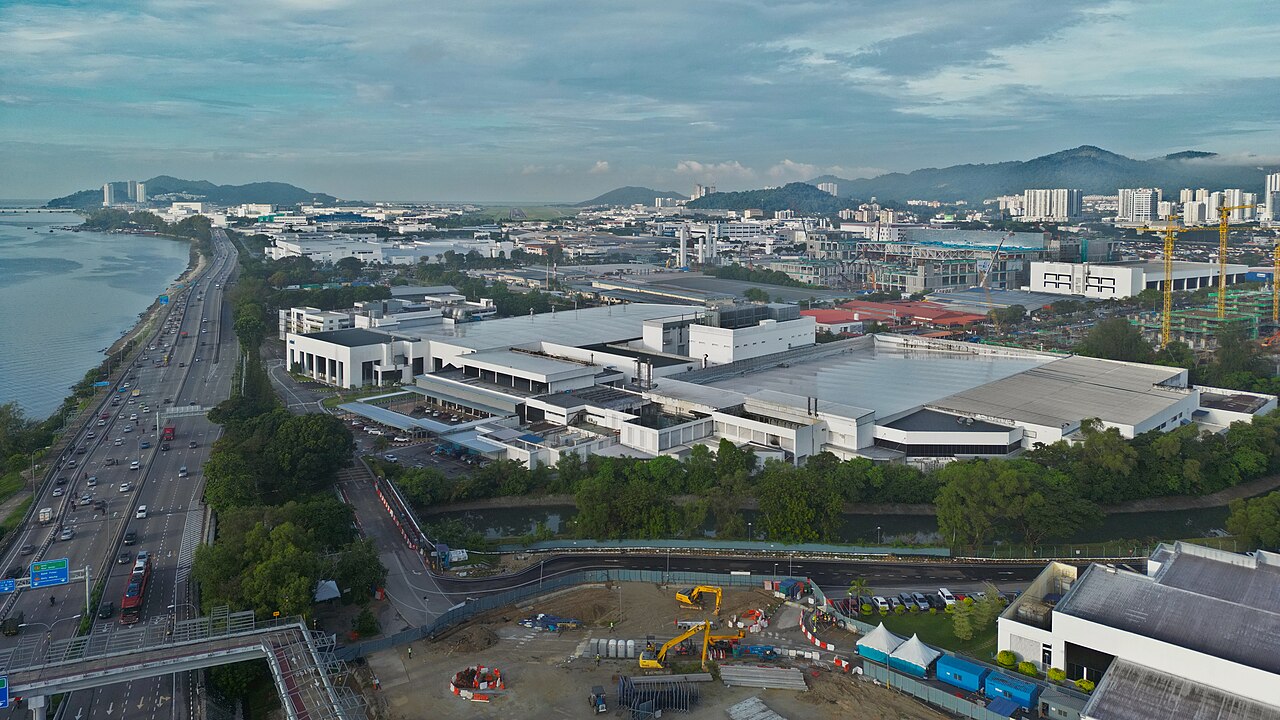 Aerial view of established factories and industrial buildings in Bayan Lepas Free Industrial Zone, Penang