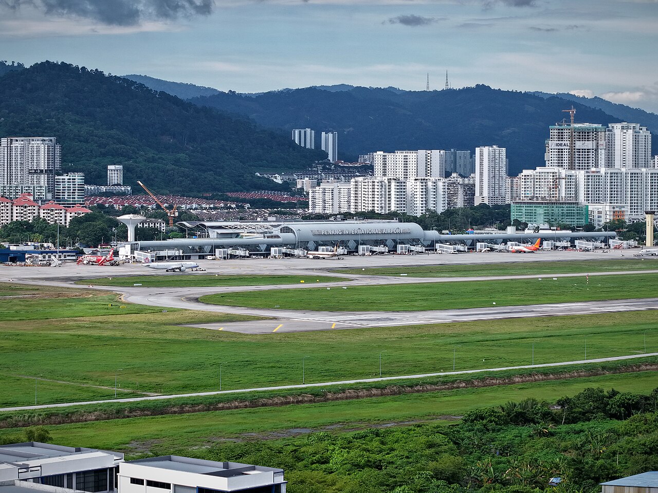Aerial view of Penang International Airport, near the Bayan Lepas industrial corridor